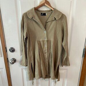Fenini Lagenlook Linen Button Front Long Sleeve Dress Tunic Size Small
